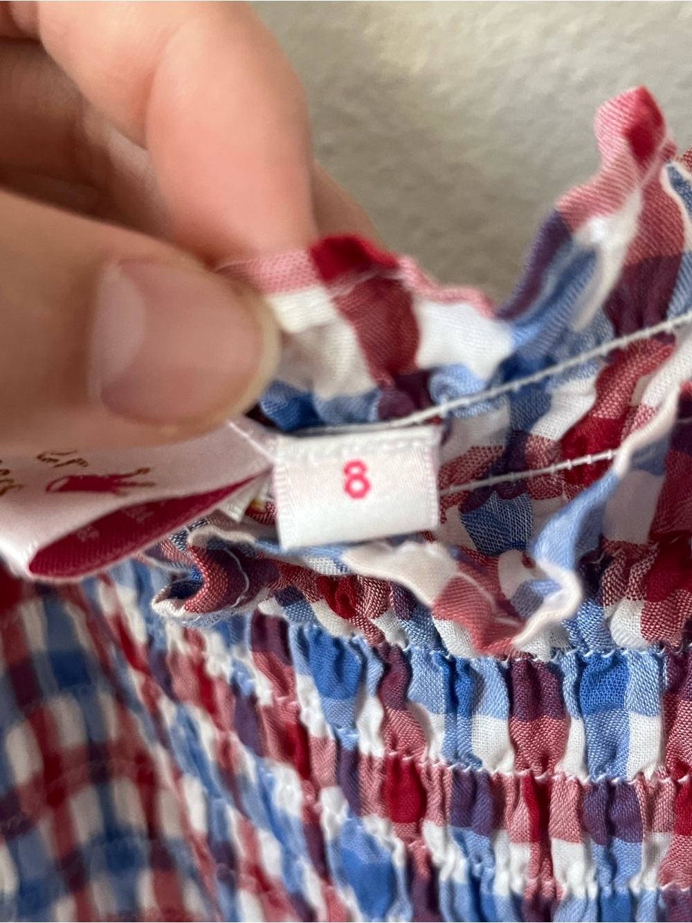 Girls Red & Blue Check Smocked Dress